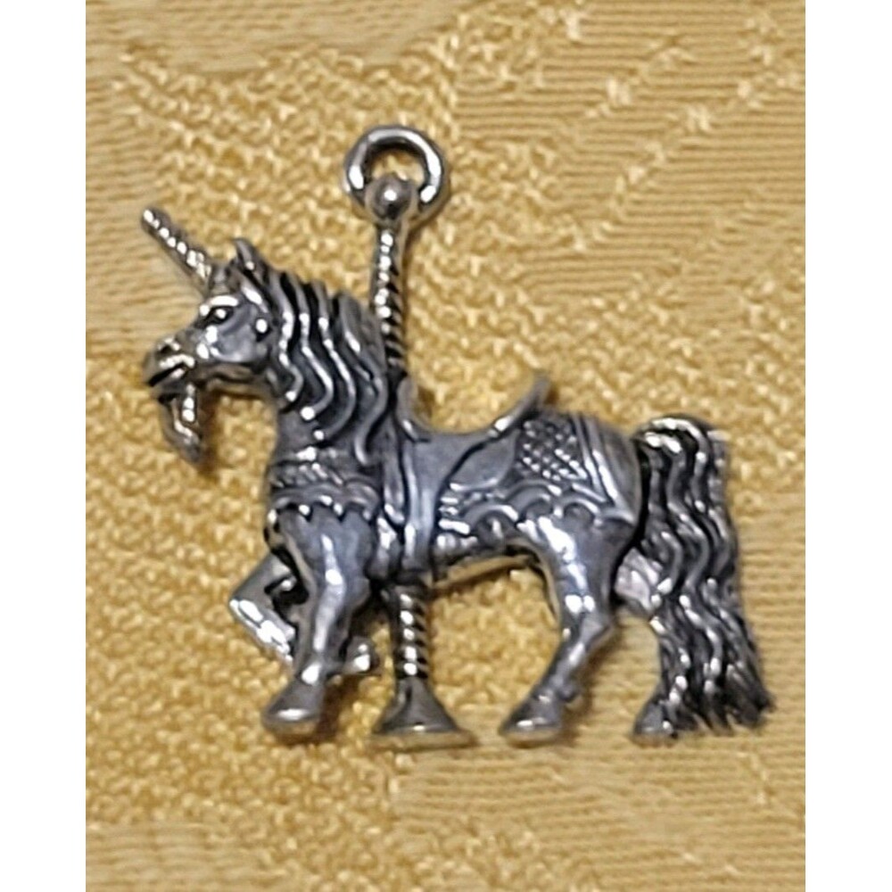 Vintage G&S Pewter Carousel Unicorn Horse Pendant RP ©1989 ~1” Charm